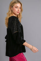 Umgee Velvet Animal Print Burnout Top in Black