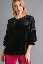 Load image into Gallery viewer, Umgee Velvet Animal Print Burnout Top in Black
