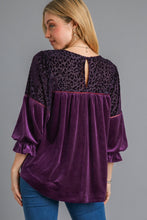 Load image into Gallery viewer, Umgee Velvet Animal Print Burnout Top in Eggplant
