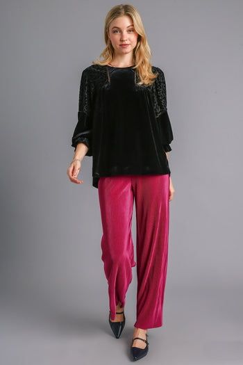 Umgee Velvet Animal Print Burnout Top in Black