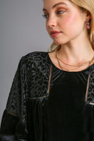 Umgee Velvet Animal Print Burnout Top in Black