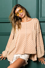 Load image into Gallery viewer, BiBi Solid Color Textured Checkered Top in Taupe Shirts &amp; Tops BiBi   
