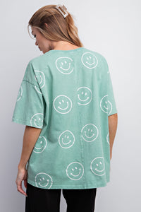 Easel Short Sleeve Smiley Face Top in Apple Green Shirts & Tops Easel   