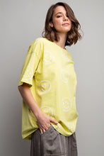 Load image into Gallery viewer, Easel Short Sleeve Smiley Face Top in Lemon Shirts &amp; Tops Easel   
