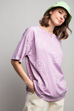 Load image into Gallery viewer, Easel Short Sleeve Smiley Face Top in Lilac Rose Shirts &amp; Tops Easel   
