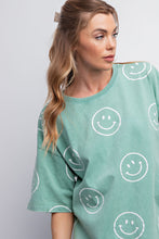 Load image into Gallery viewer, Easel Short Sleeve Smiley Face Top in Apple Green Shirts &amp; Tops Easel   
