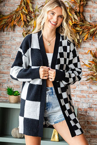 First Love Multi-Checked Pattern Open Front Cardigan in Black Cardigan First Love   