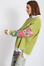 Load image into Gallery viewer, Easel Terry Knit Top with Mixed Print Sleeves in Matcha Latte Shirts &amp; Tops Easel   

