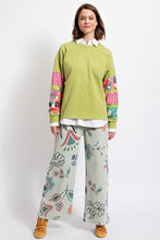Load image into Gallery viewer, Easel Terry Knit Top with Mixed Print Sleeves in Matcha Latte Shirts &amp; Tops Easel   
