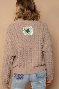 POL Chenille Jacket with Knitted Square Front Details in Mocha Beige Shirts & Tops POL Clothing   