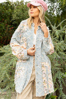 POL Floral Print Frayed Texture Button Down Shacket in Denim Shacket POL Clothing   