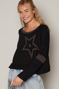 POL CROPPED Star Patch Top in Black Multi Shirts & Tops POL Clothing   