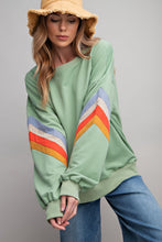 Load image into Gallery viewer, Easel Terry Knit Colorful Blocked Sleeves Top in Sage Shirts &amp; Tops Easel   
