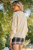 And the Why Textured Diamond Pattern Knit Sweater with Rhinestones in Cream