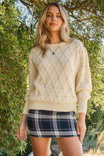 Load image into Gallery viewer, And the Why Textured Diamond Pattern Knit Sweater with Rhinestones in Cream
