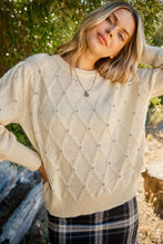 Load image into Gallery viewer, And the Why Textured Diamond Pattern Knit Sweater with Rhinestones in Cream
