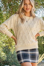 Load image into Gallery viewer, And the Why Textured Diamond Pattern Knit Sweater with Rhinestones in Cream
