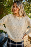 And the Why Textured Diamond Pattern Knit Sweater with Rhinestones in Cream