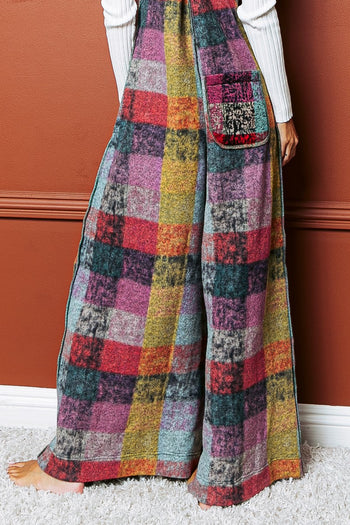 BiBi Vintage Brushed Checkered Overalls in Lavender Multi