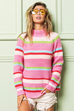 Load image into Gallery viewer, BiBi Multi Colored Stripes Pullover Sweater in Pink Combo Shirts &amp; Tops BiBi   
