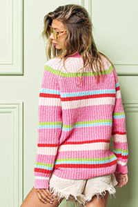 BiBi Multi Colored Stripes Pullover Sweater in Pink Combo Shirts & Tops BiBi   