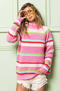 BiBi Multi Colored Stripes Pullover Sweater in Pink Combo Shirts & Tops BiBi   