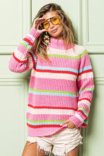 Load image into Gallery viewer, BiBi Multi Colored Stripes Pullover Sweater in Pink Combo Shirts &amp; Tops BiBi   
