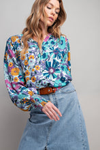 Load image into Gallery viewer, Easel Floral Print Top in Teal Shirts &amp; Tops Easel   
