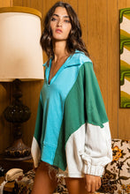 Load image into Gallery viewer, BucketList Oversized Contrasting Color Top in Blue/Green/White Shirts &amp; Tops Bucketlist   
