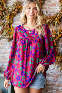 First Love Multicolored Abstract Print Woven Top in Mulberry Shirts & Tops First Love   