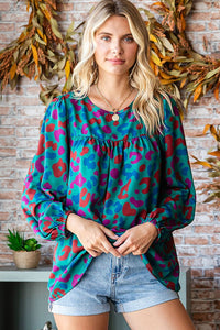 First Love Multicolored Abstract Print Woven Top in Teal Shirts & Tops First Love   