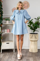 Veveret Denim Mini Dress with Peter Pan Collar in Light