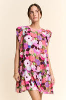 Davi & Dani Ruffle Sleeve Floral Dress in Berry Pink