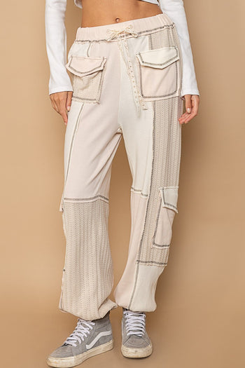 POL Color Block Knit Joggers in Cream