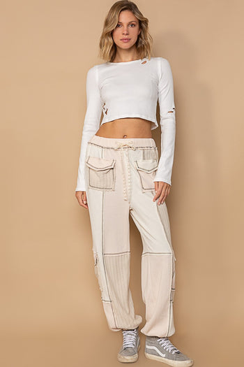 POL Color Block Knit Joggers in Cream