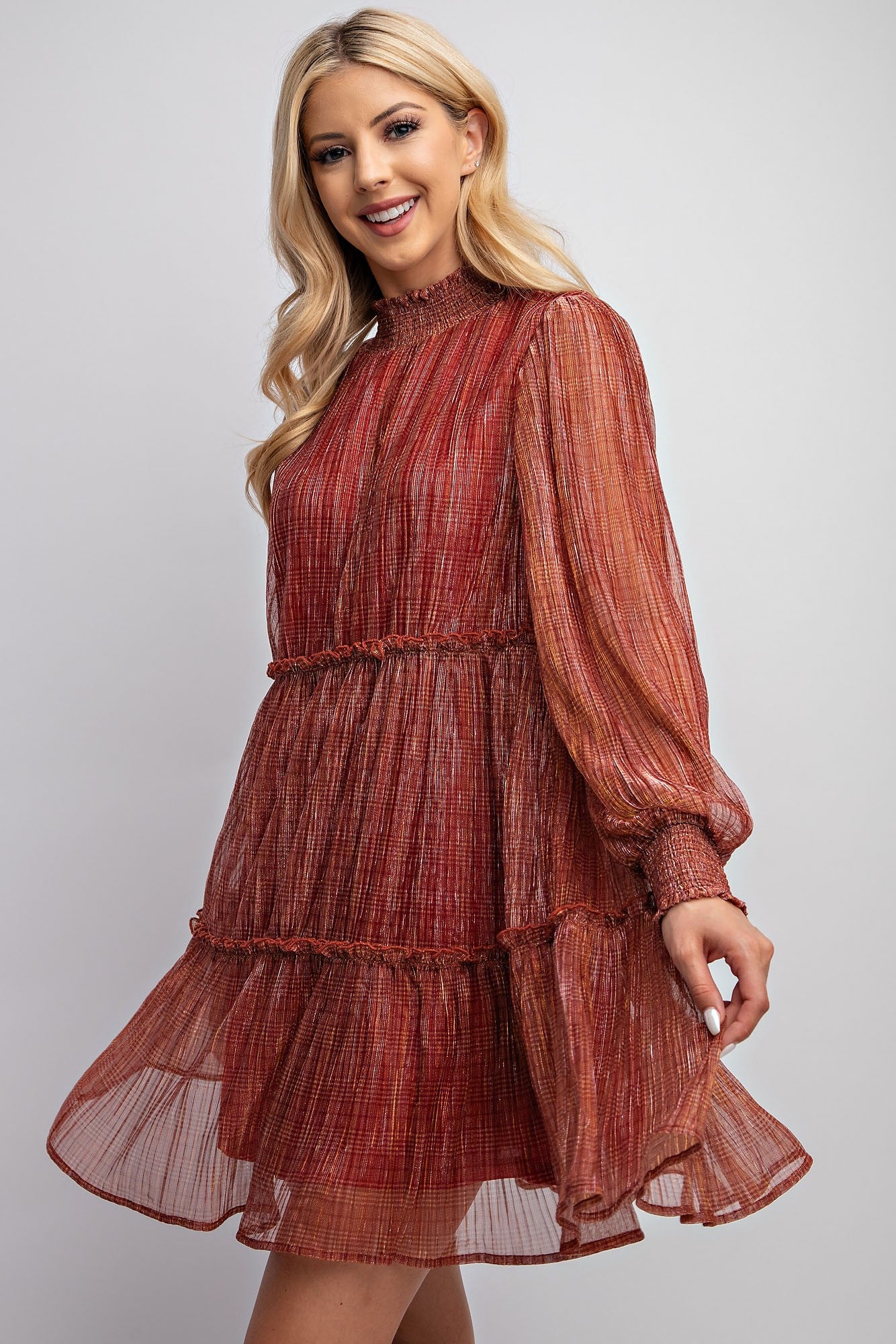 Easel Lurex Chiffon Pleated Dress in Ruby FINAL SALE June Adel