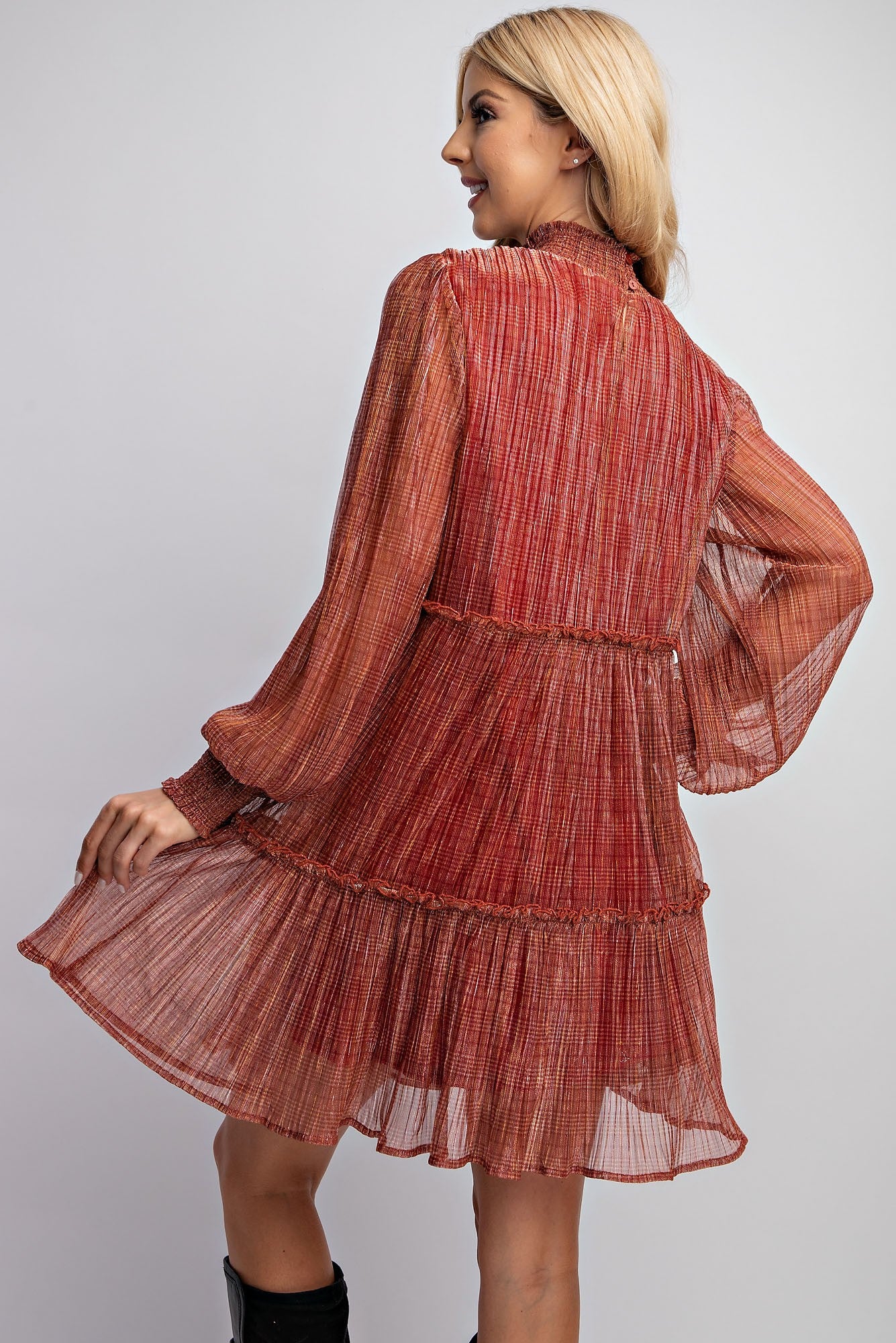 Easel Lurex Chiffon Pleated Dress in Ruby FINAL SALE June Adel