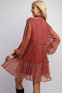 Easel Lurex Chiffon Pleated Dress in Ruby Dress Easel   