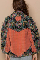 POL Oversized  Button Down Jacket with Jacquard Print Details in Dried Carrot Multi Shirts & Tops POL Clothing   
