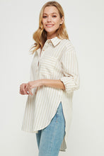 Load image into Gallery viewer, Allie Rose Breezy Linen Boyfriend Shirt in Natural Stripe Shirts &amp; Tops Allie Rose   
