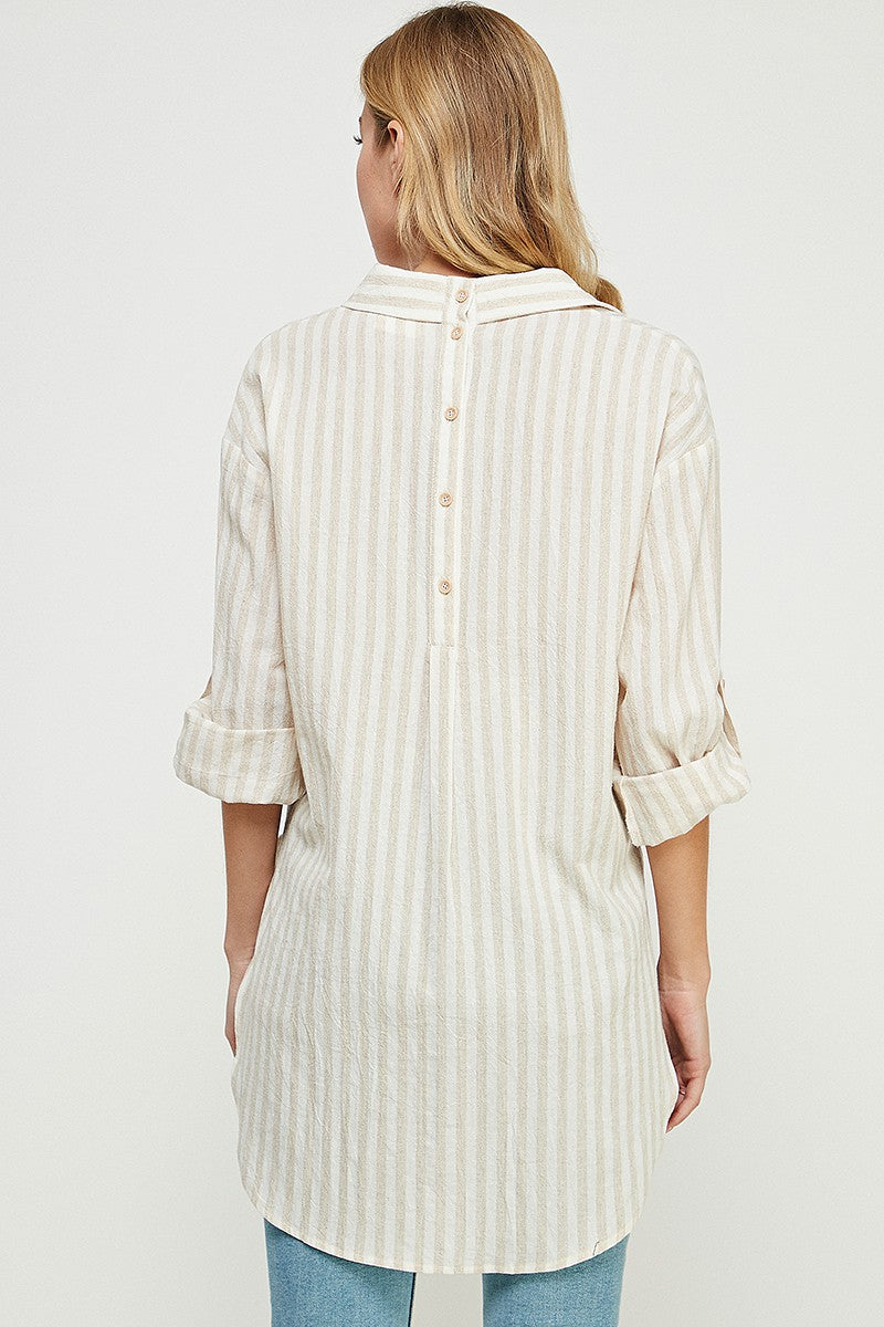 Allie Rose Breezy Linen Boyfriend Shirt in Natural Stripe – June Adel