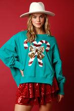 Load image into Gallery viewer, Fantastic Fawn Sequin Candy Cane French Terry Sweatshirt in Green Shirts &amp; Tops Fantastic Fawn   
