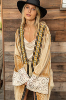 POL Long Velvet Cardigan with Contrasting Details in Gold Bronze Cardigan POL Clothing   