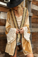 POL Long Velvet Cardigan with Contrasting Details in Gold Bronze Cardigan POL Clothing   