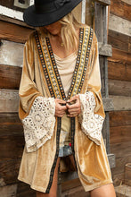 Load image into Gallery viewer, POL Long Velvet Cardigan with Contrasting Details in Gold Bronze Cardigan POL Clothing   

