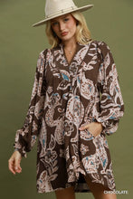 Load image into Gallery viewer, Umgee Paisley Floral V-Neck Babydoll Dress in Chocolate
