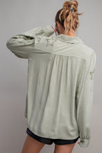 Load image into Gallery viewer, Easel Button Down Shirt with Star Patch Details in Light Sage Shirts &amp; Tops Easel   
