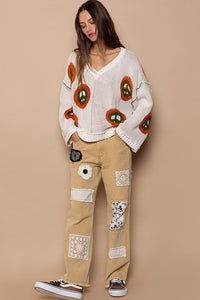 POL Berber Peace Sign Sweater in Cream