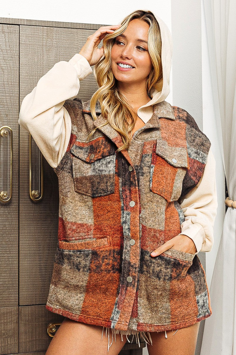 BiBi Brushed Vintage Checked Jacket in Rust/Oatmeal