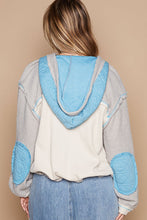 Load image into Gallery viewer, POL Mixed Fabric Hooded Button Down Shacket in Sky/Grey
